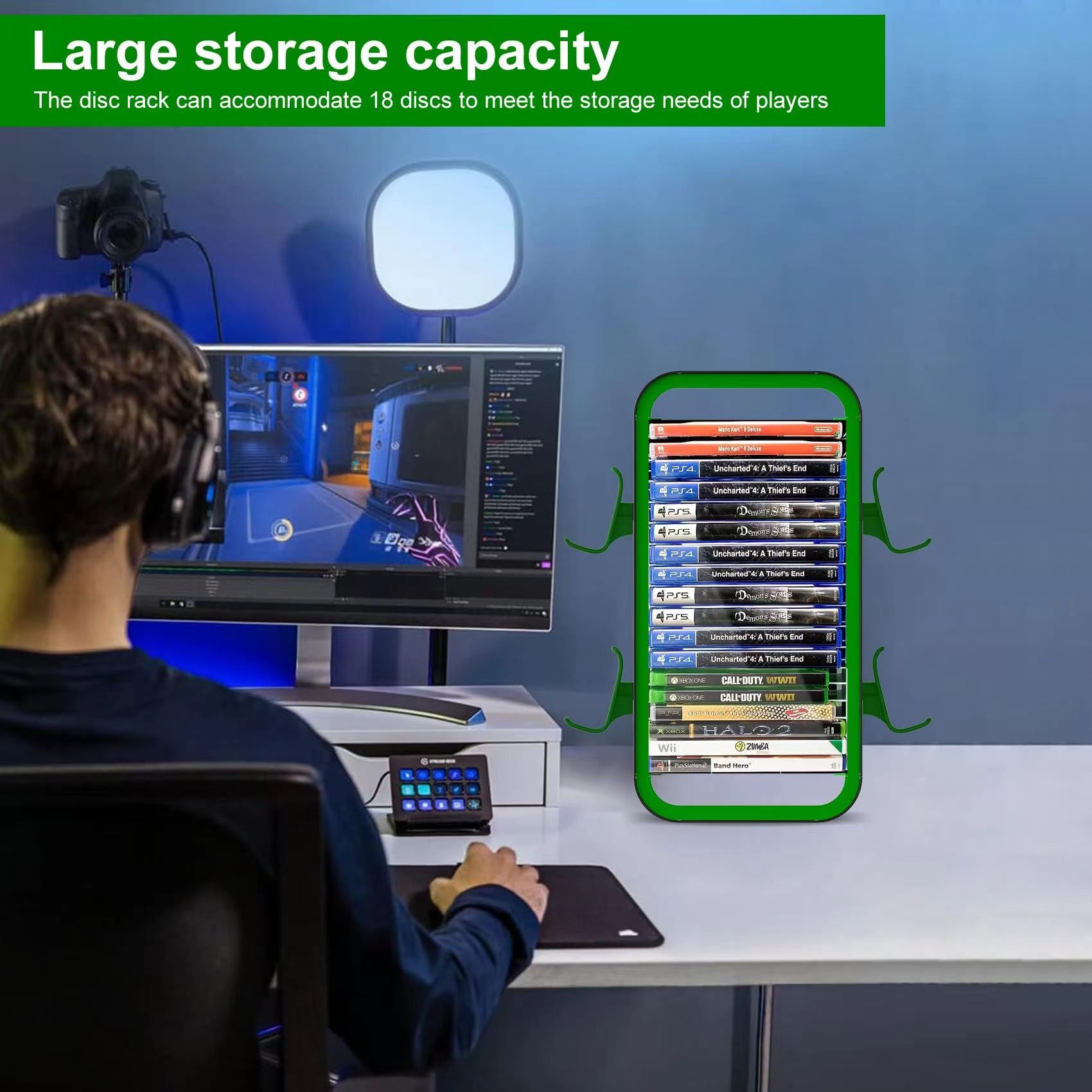 Green - Organize Your Games and Controllers with This PS5/Xbox/Switch Storage Tower
