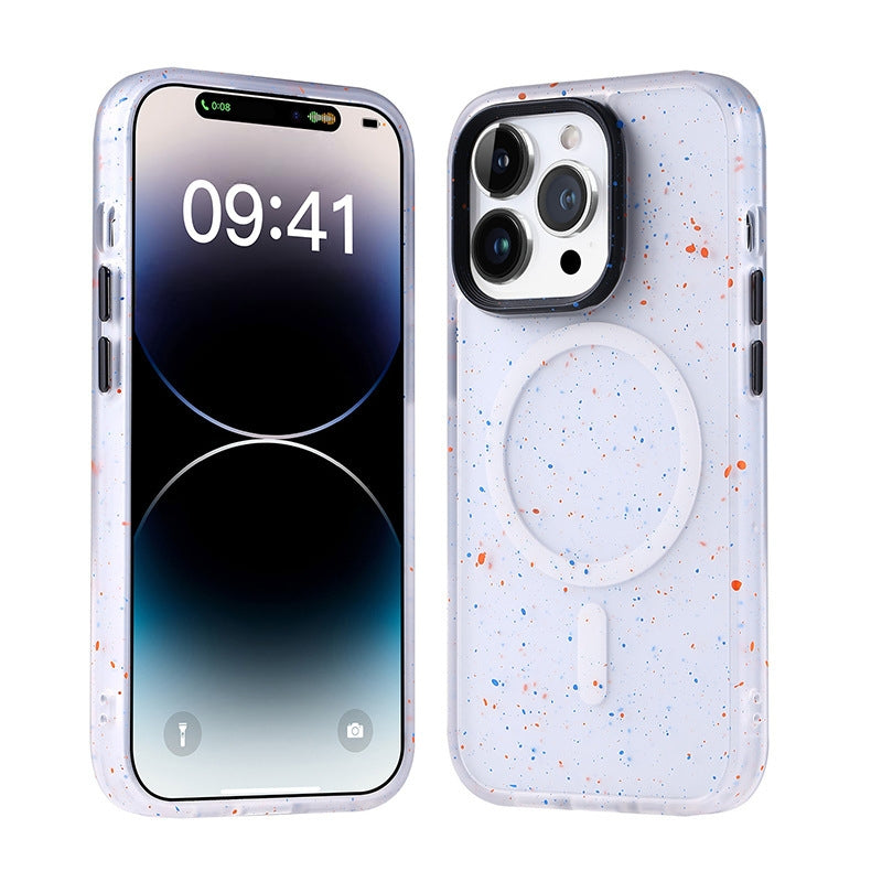 Guard Ink Splash Glitter Case for iPhone 13–16 | MagSafe & Shockproof | White