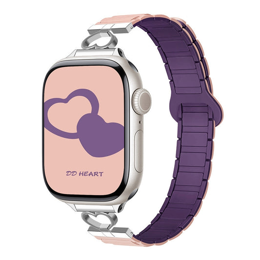 Heart Link Slim Silicone Magnetic Watch Strap for Apple Watch | Three-Hole Design | Pink Purple