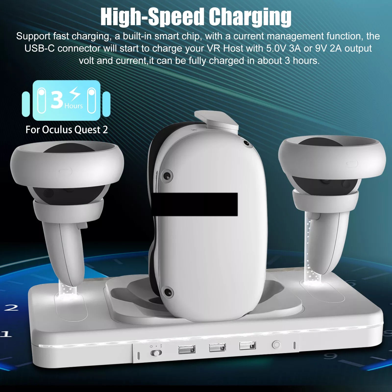 High Speed Charging Meta Oculus Quest 2 VR Charging Station - Dual Dock | Fast & Safe Charging - BeezSpeed