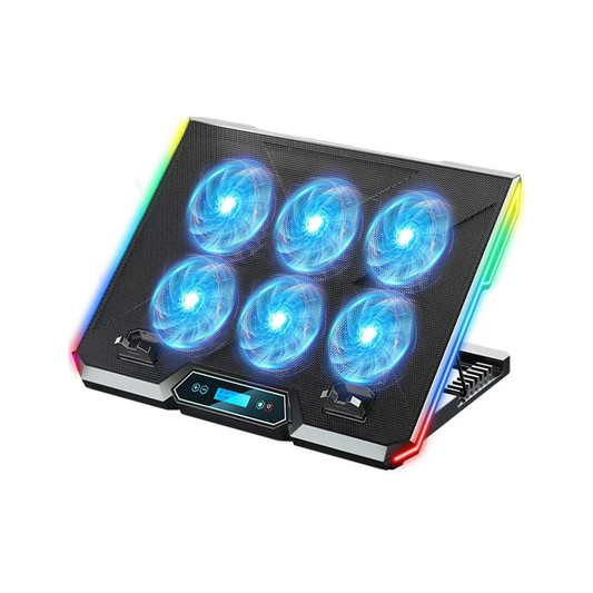ICE COOREL RGB Laptop Cooling Pad 6 Fans & Adjustable Stand - LCD & USB Ports - BeezSpeed