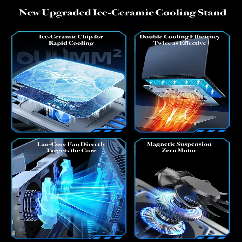 Ice ceramic cooling stand D21 Rotate Stand Laptop Cooler, Dual-Core Cooling Radiator - Adjustable Tablet - BeezSpeed