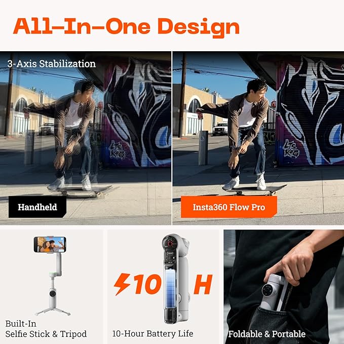 Portable & Foldable Insta360 Flow Pro Gimbal for Quick Setup and Easy Storage