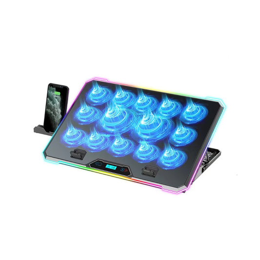KLIM V14 RGB Cooling Pad with 14 Fans | Dual USB Ports & Adjustable Stand - BeezSpeed