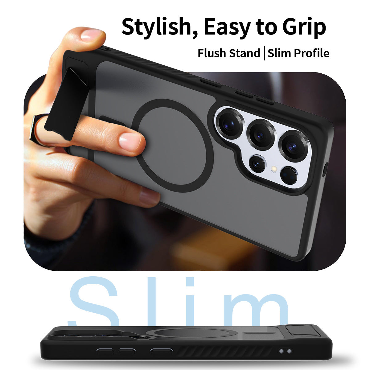 Kickstand Case for Samsung S24/S25 Series – Shockproof & Semi-Transparent | MagSafe Easy To Grip