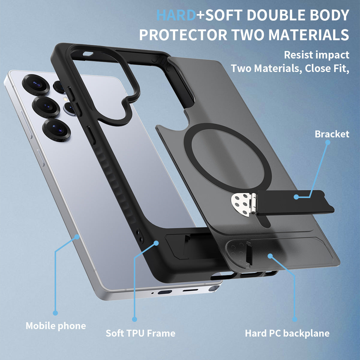 Kickstand Case for Samsung S24/S25 Series – Shockproof & Semi-Transparent | MagSafe | Hard Soft Double Body Protector