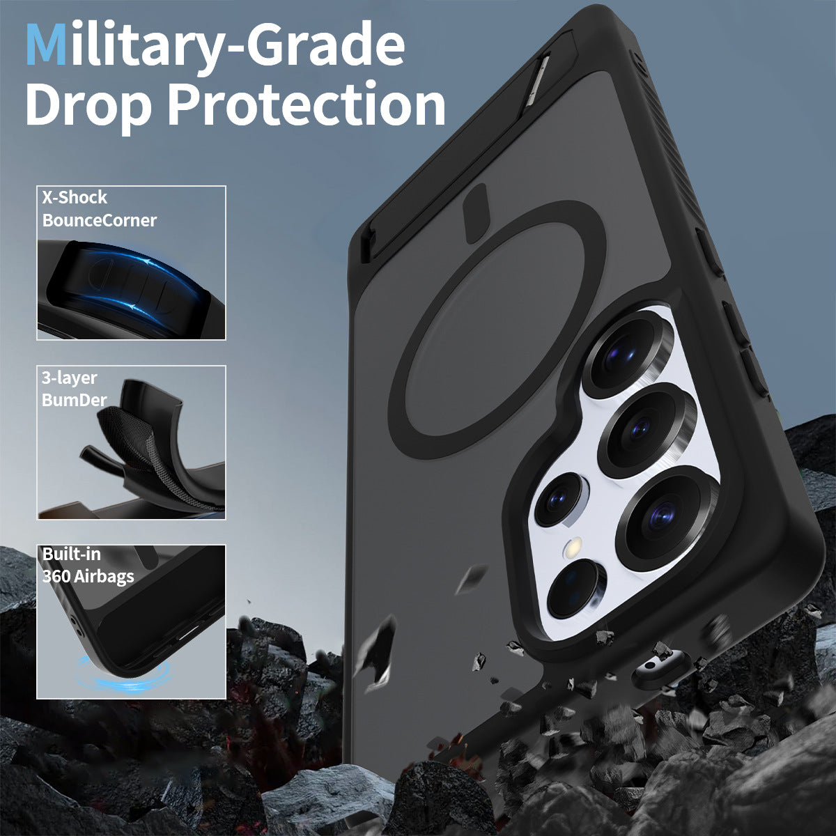 Kickstand Case for Samsung S24/S25 Series – Shockproof & Semi-Transparent | MagSafe | Military Grade Drop Protection