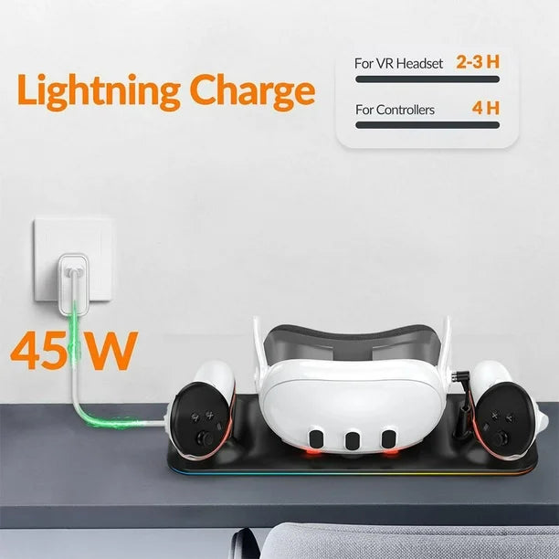 Meta Quest 3 Charging Dock with Adjustable RGB Light and Fast Charging for Controllers