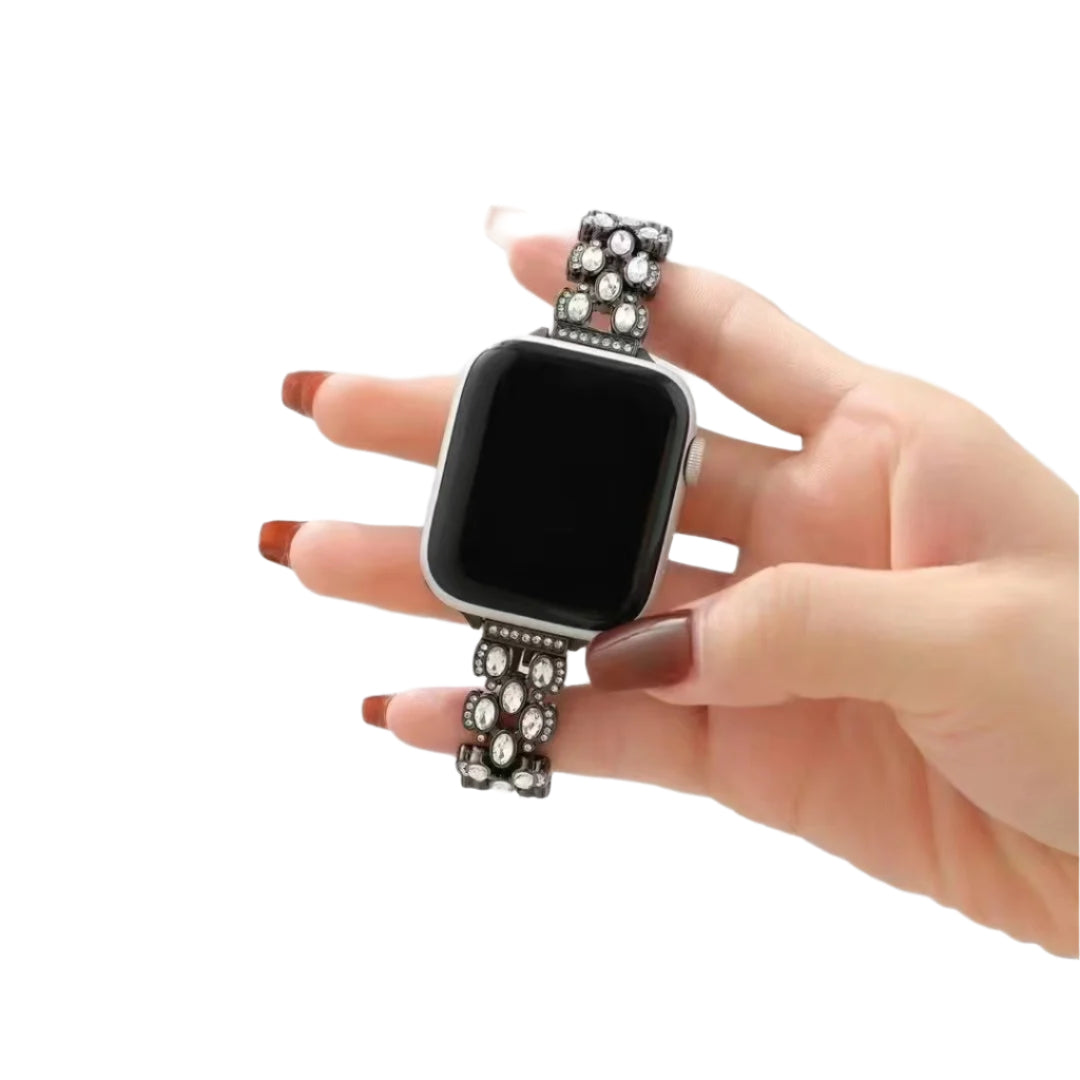Luxury Bling Diamond Apple Watch Band – Adjustable Alloy Bracelet | Black