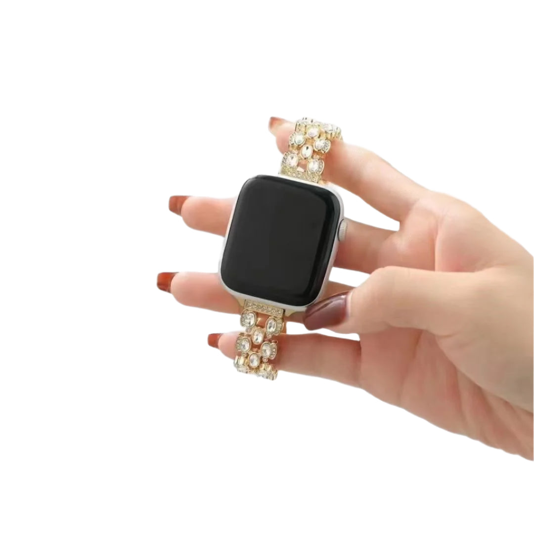 Luxury Bling Diamond Apple Watch Band – Adjustable Alloy Bracelet | Gold