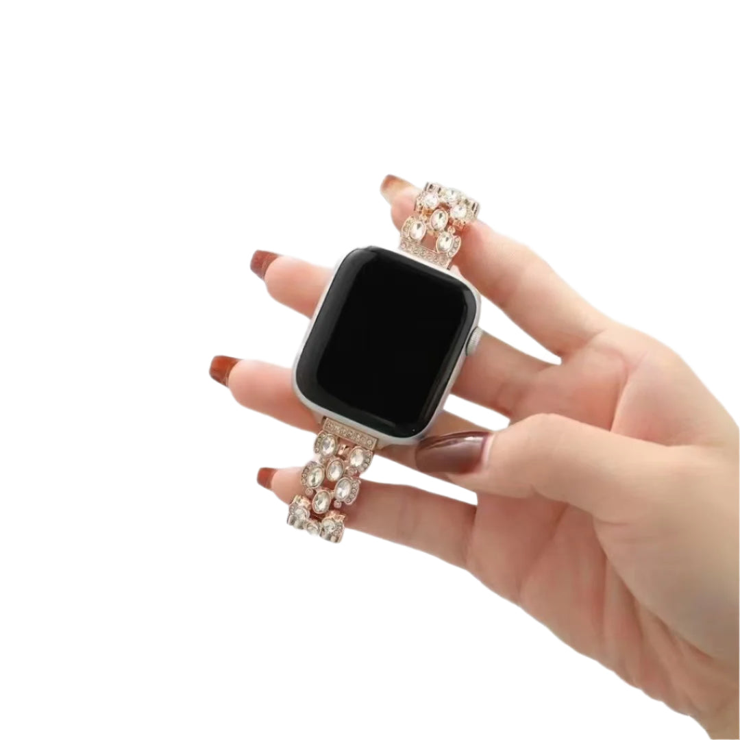 Luxury Bling Diamond Apple Watch Band – Adjustable Alloy Bracelet | Rose Gold