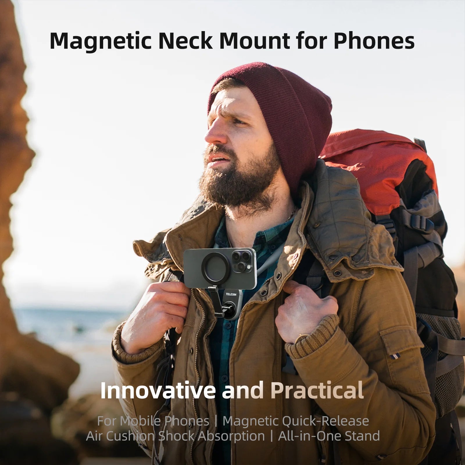 TELESIN Plus Magnetic Neck Mount for Phones and Cameras with Easy Lock/Unlock Design