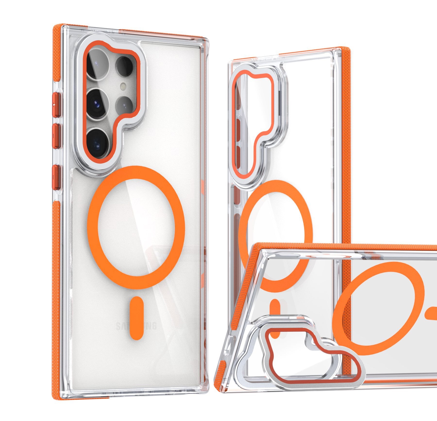 Magnetic Samsung Case S23-S25 Series | Shockproof Transparent Cover | Orange