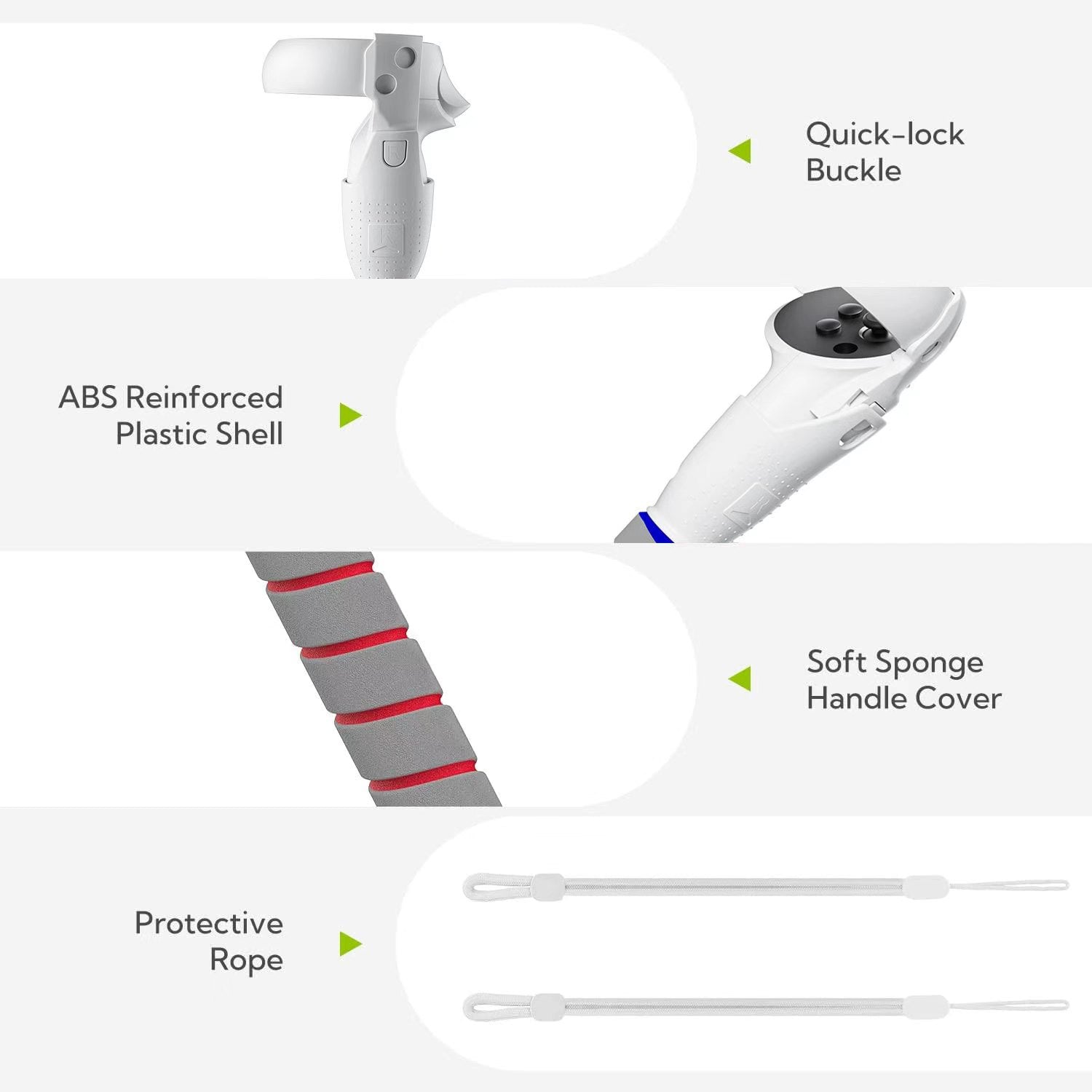 Secure Oculus Quest 2 VR Handles with Soft Sponge Grips and Protective Ropes
