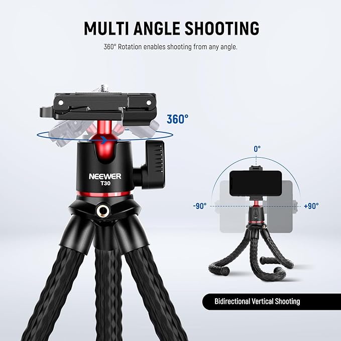Multi Angle Shooting 2-1 Convertible Phone Clip Black NEEWER T30 Mini Flexible Vlog Tripod with Remote – GoPro & iPhone Mount - BeezSpeed