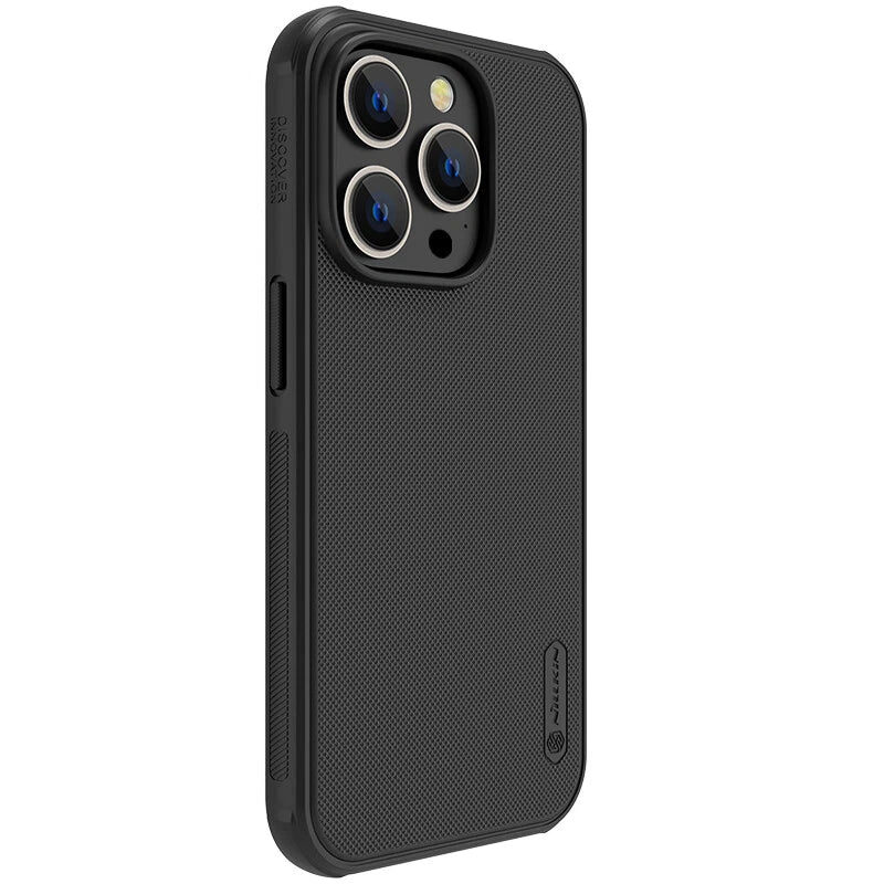 Nillkin Frosted Shield Pro Case for iPhone 14 Series – Matte Hard Back, Soft TPU Edge | Black Left Angle