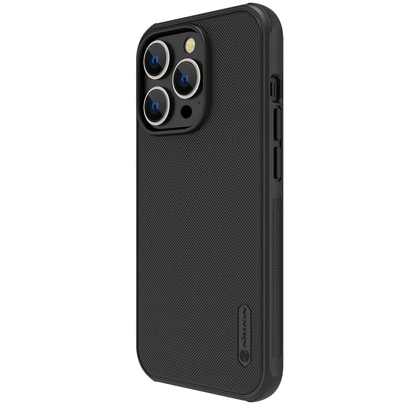 Nillkin Frosted Shield Pro Case for iPhone 14 Series – Matte Hard Back, Soft TPU Edge | Black Right Angle
