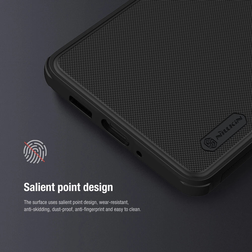 Nillkin Frosted Shield Pro Case for iPhone 14 Series – Matte Hard Back, Soft TPU Edge | Black Salient Point Design 