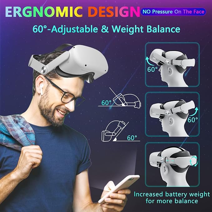 Lightweight and portable VR head strap with 360° rotatable adjustment knob for a perfect fit