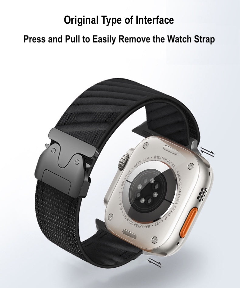 Nylon Parachute Buckle Sport Strap Apple Watch Series 1–10 Twill Loop | Press Pull Easily