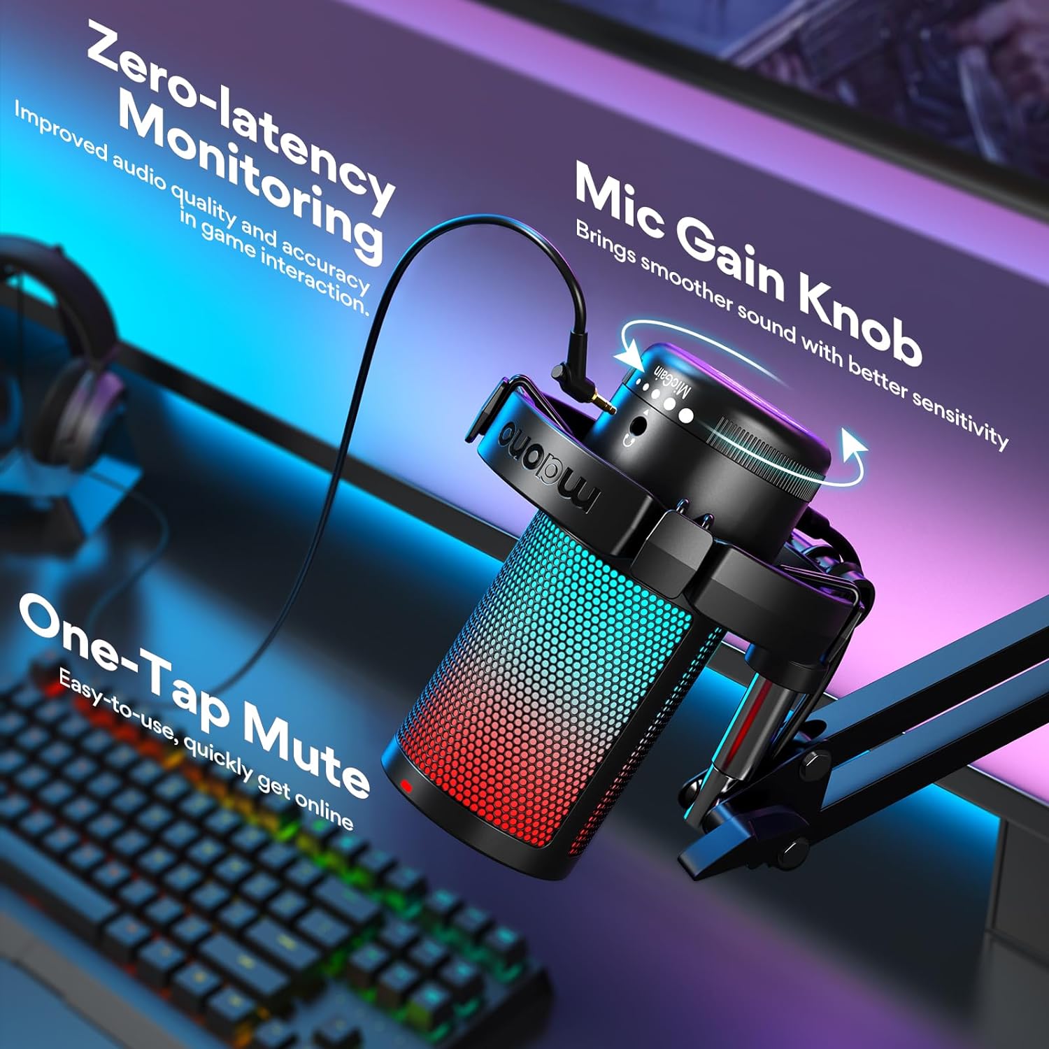 One Tap Mute MAONO DGM20S USB Gaming Microphone - Noise Cancellation & RGB Lighting BeezSpeed