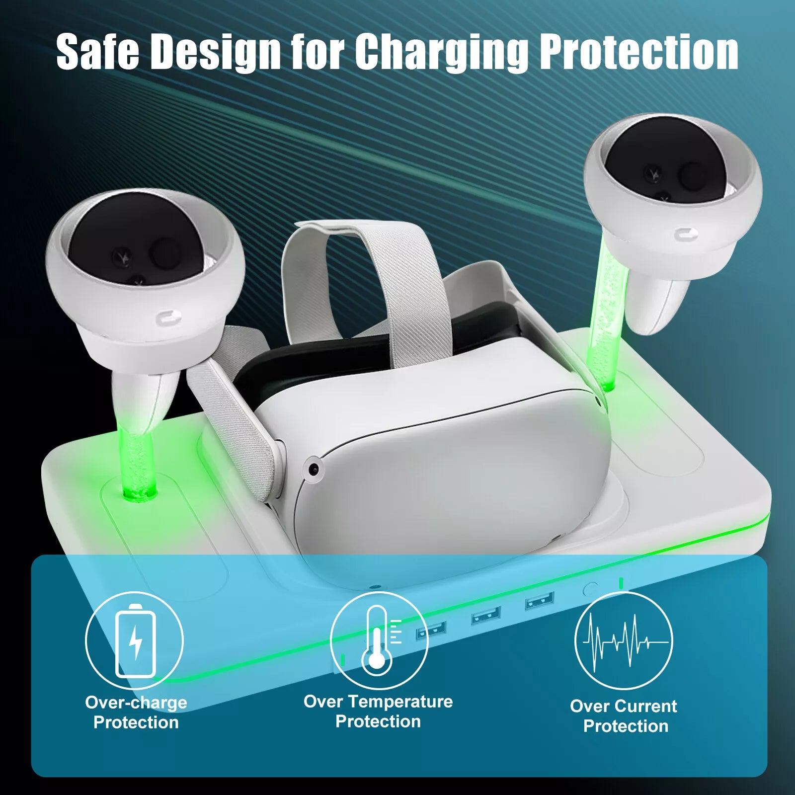 Over Charge Meta Oculus Quest 2 VR Charging Station - Dual Dock | Fast & Safe Charging - BeezSpeed