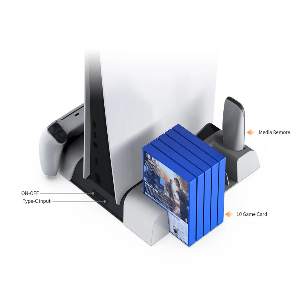 Dual Controller Charging Stand for PS5 with Cooling Fans and Game Storage