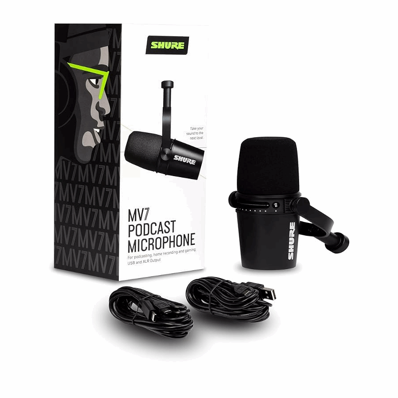 USB Shure MV7 Microphone for Streaming with Adjustable Gain, EQ, and Limiter Settings