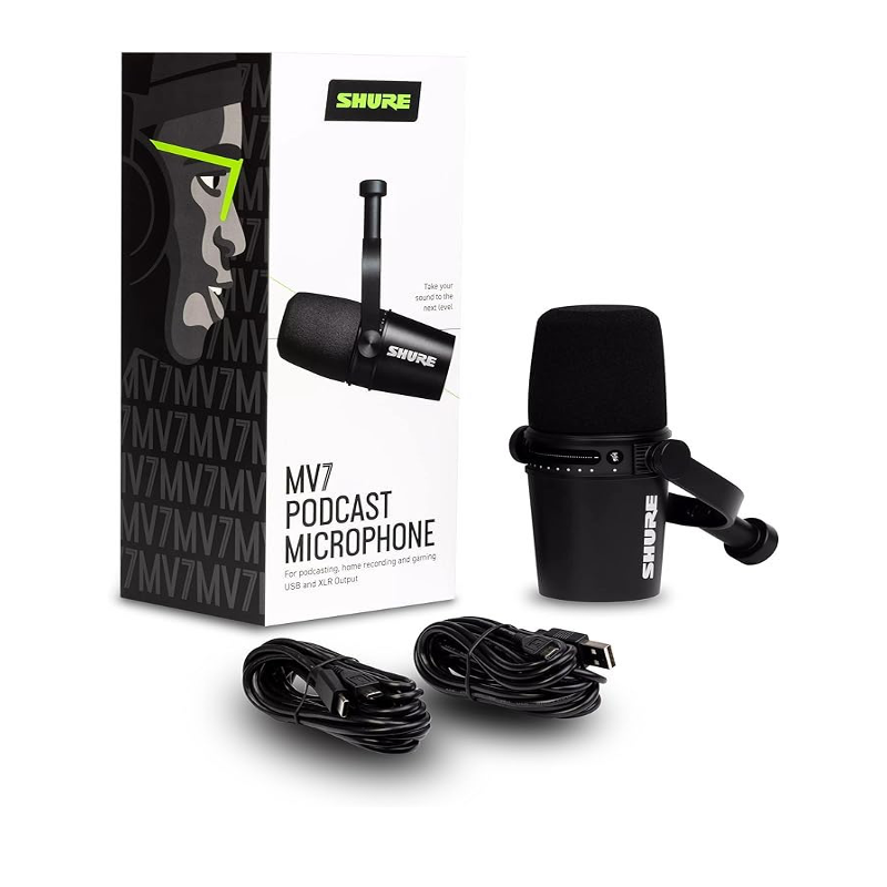 USB Shure MV7 Microphone for Streaming with Adjustable Gain, EQ, and Limiter Settings