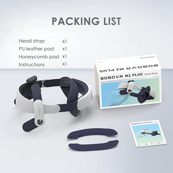 BOBOVR M2 Pro head strap for Quest 2 with rechargeable battery pack, optimized for comfort and usability.