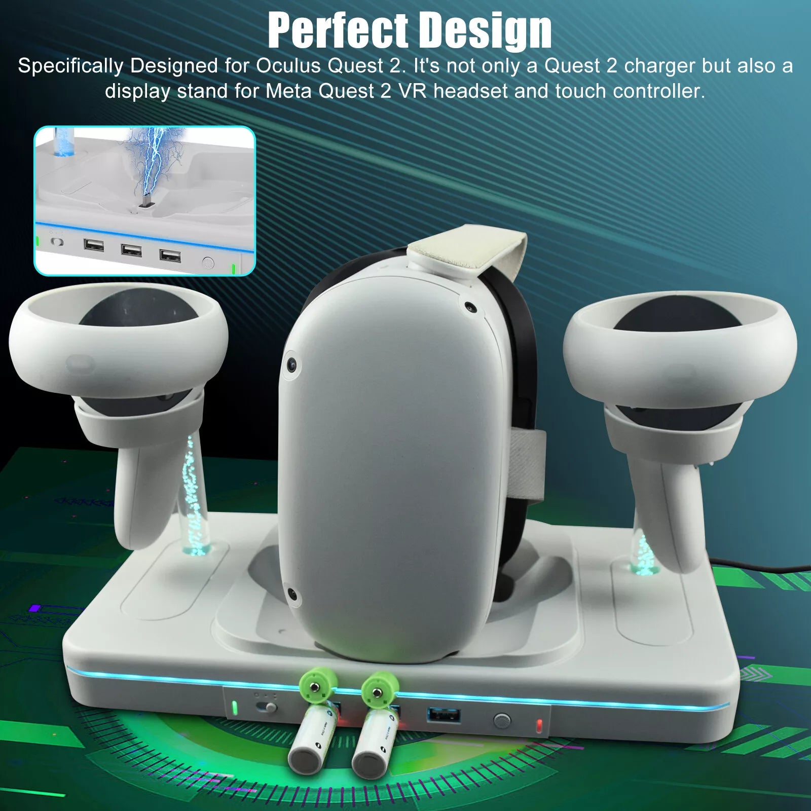 perfect Design Meta Oculus Quest 2 VR Charging Station - Dual Dock | Fast & Safe Charging - BeezSpeed
