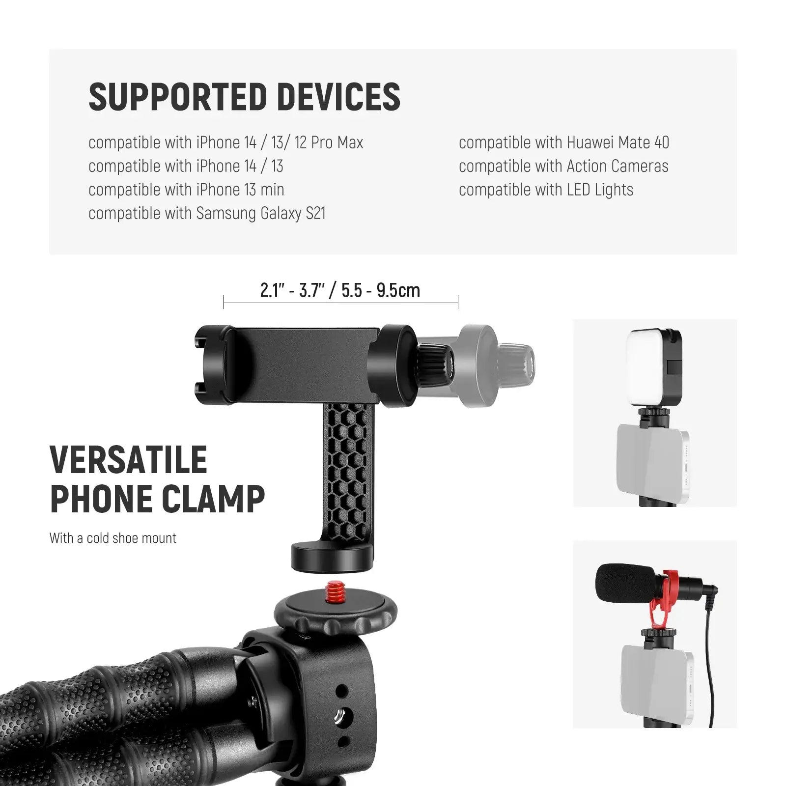 Phone Clamp  NEEWER T91 Flexible Tripod - Dual Magic Arms for Vlogging & Cameras - BeezSpeed