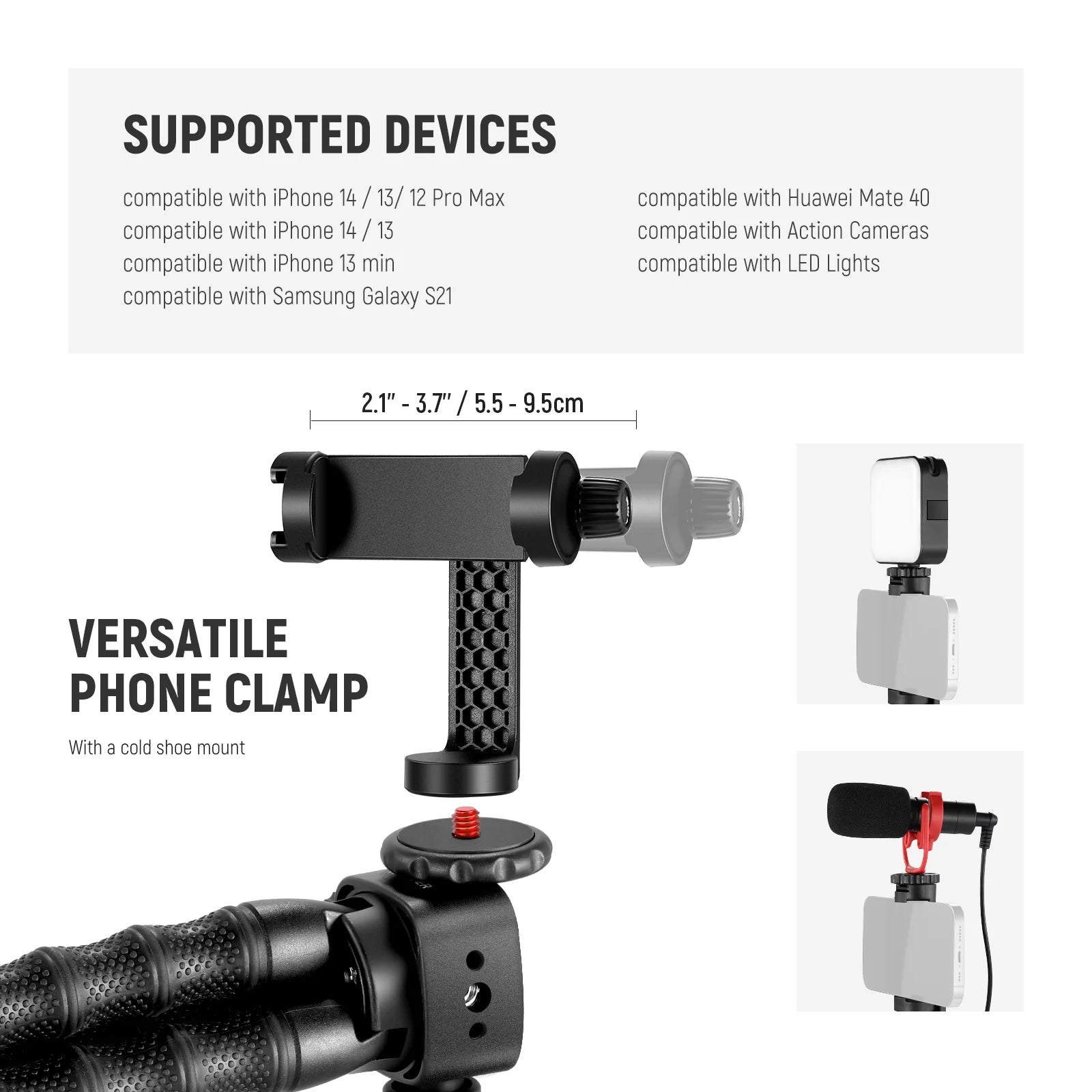 Phone Clamp  NEEWER T91 Flexible Tripod - Dual Magic Arms for Vlogging & Cameras - BeezSpeed