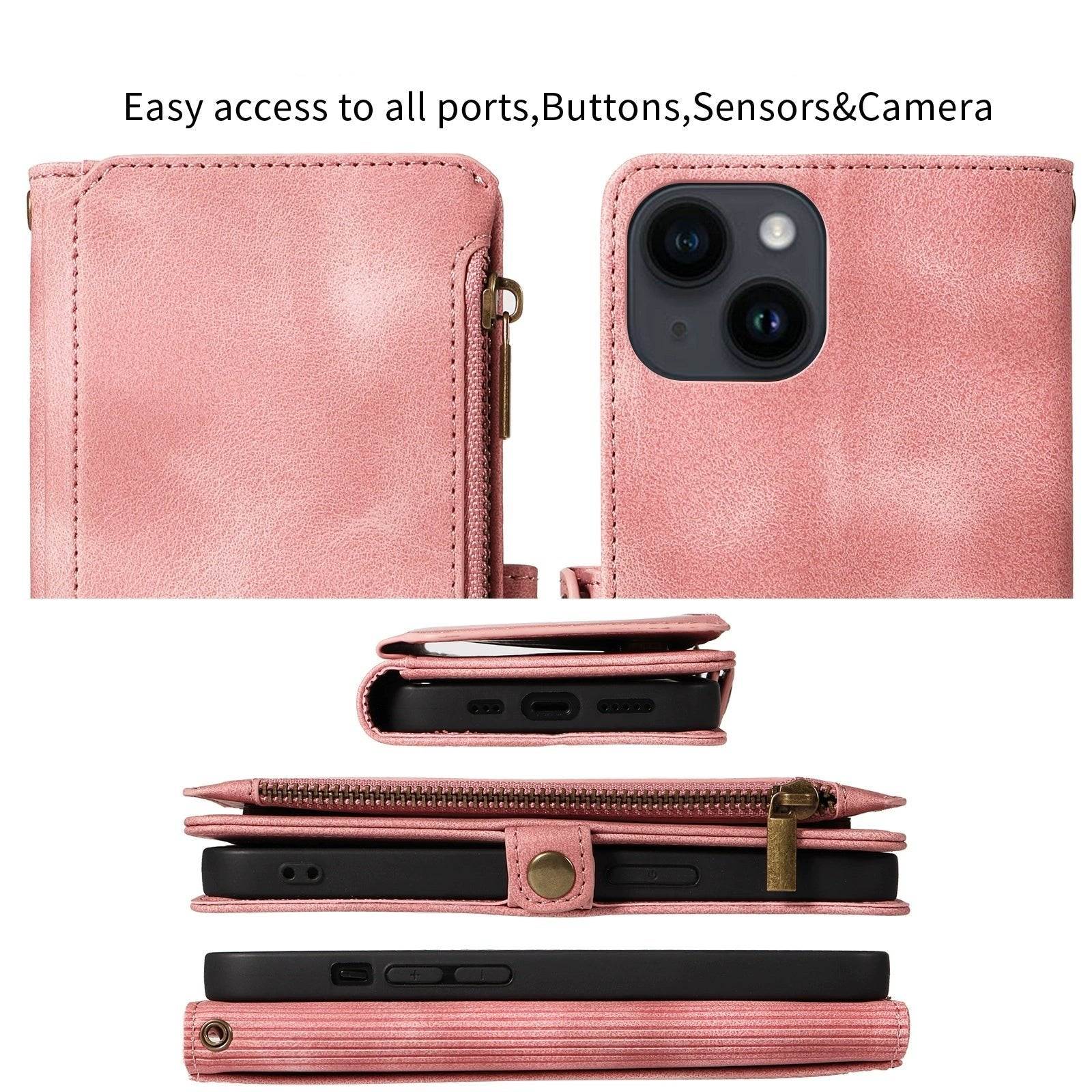 Pink Magnetic Trifold Wallet Case for Samsung/iPhone - Retro Leather Design BeezSpeed