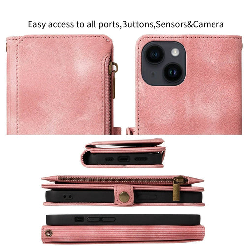 Pink Magnetic Trifold Wallet Case for Samsung/iPhone - Retro Leather Design BeezSpeed