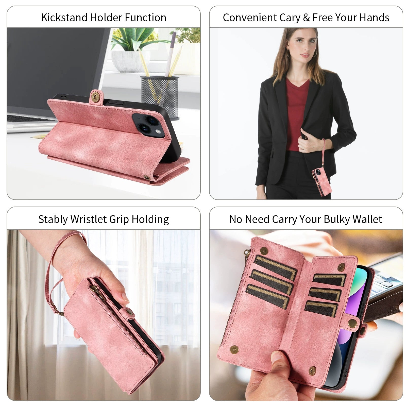 Pink Magnetic Trifold Wallet CaseSamsung/iPhone - Retro Leather Design BeezSpeed