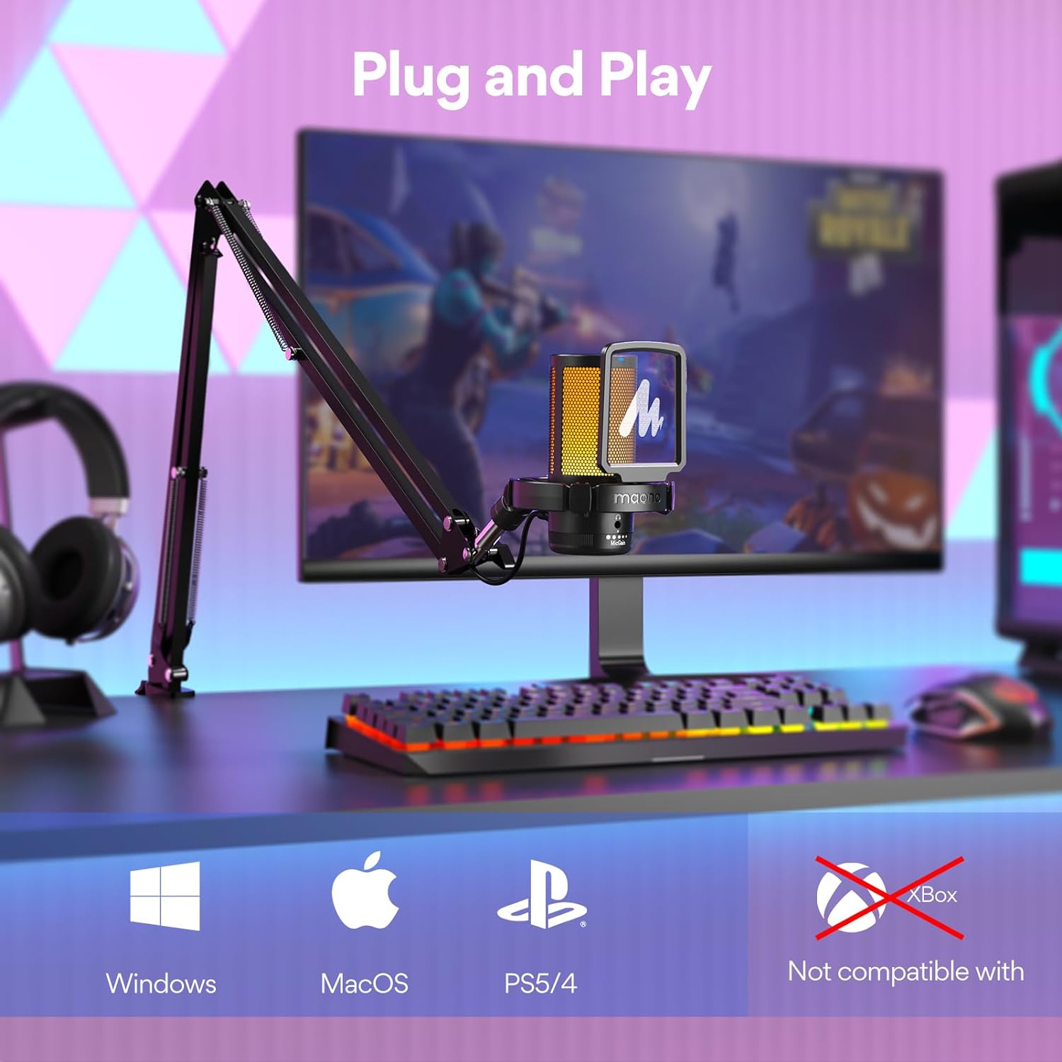 Plug And Play MAONO DGM20S USB Gaming Microphone - Noise Cancellation & RGB Lighting BeezSpeed