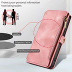Polyster Fabric Pink Magnetic Trifold Wallet Case for Samsung/iPhone - Retro Leather Design BeezSpeed