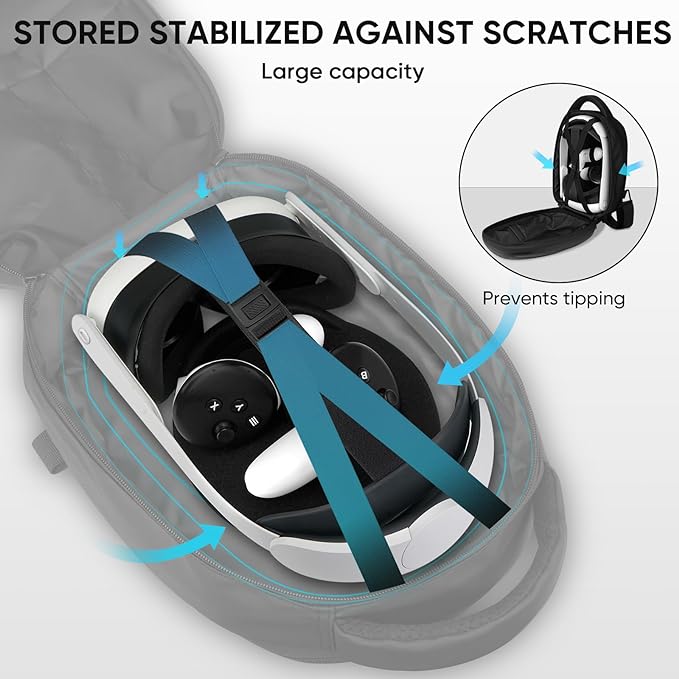 Prevent Tipping Anti Scratch Meta Quest 3 VR Carrying Case - Expandable & Ergonomic Design - BeezSpeed