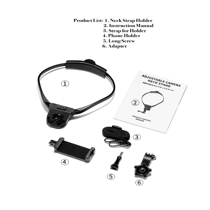 Comfortable neck mount for hands-free video recording with sports cameras and phones.