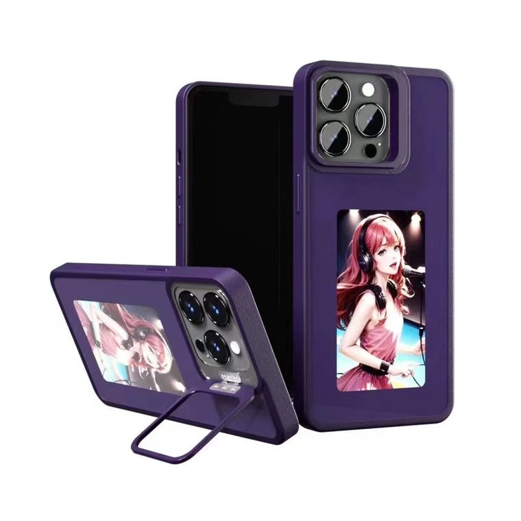 AI Smart Ink Screen iPhone Case with NFC & Holder for iPhone 12-15 - Purple