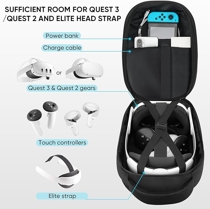 Meta Quest 3 Hard Carrying Case with Ergonomic Design and Waterproof Exterior