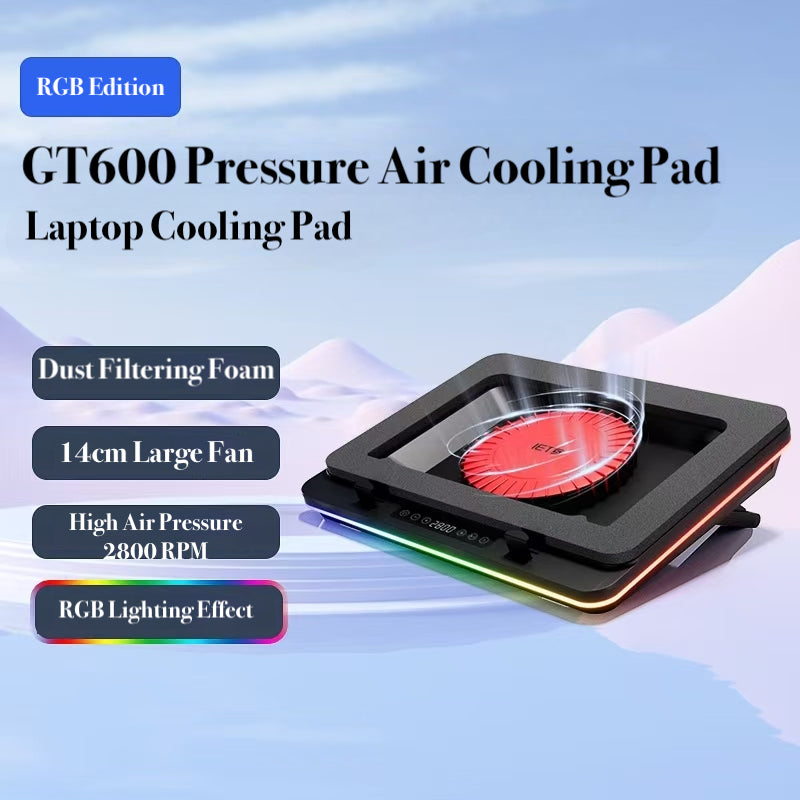 RGB Edition USB 2.0 GT600 Turbo-Fan 14.1/19.3 Inch Laptops Cooling Pad - USB Hub & Dust Filter - BeezSpeed