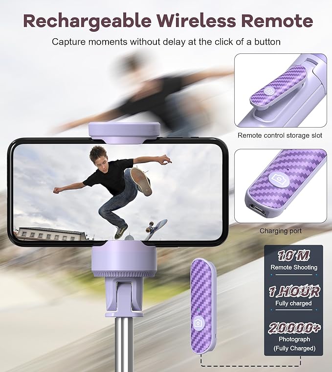 TONEOF ProSnap 60" Selfie Stick Tripod with Rechargeable Remote and Anti-Slip Pads

