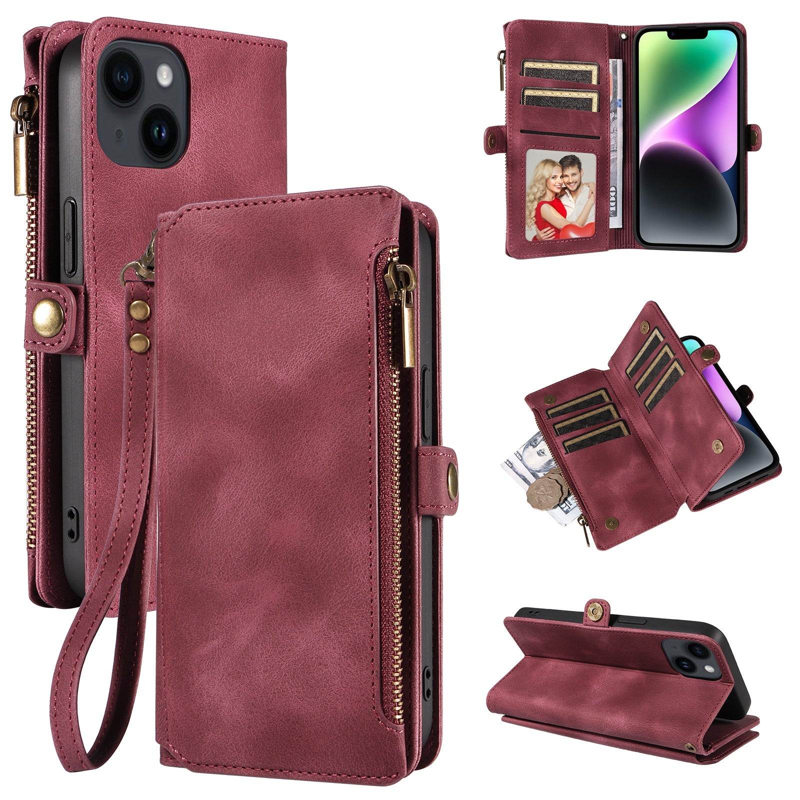 Red Magnetic Trifold Wallet Case for Samsung/iPhone - Retro Leather Design BeezSpeed