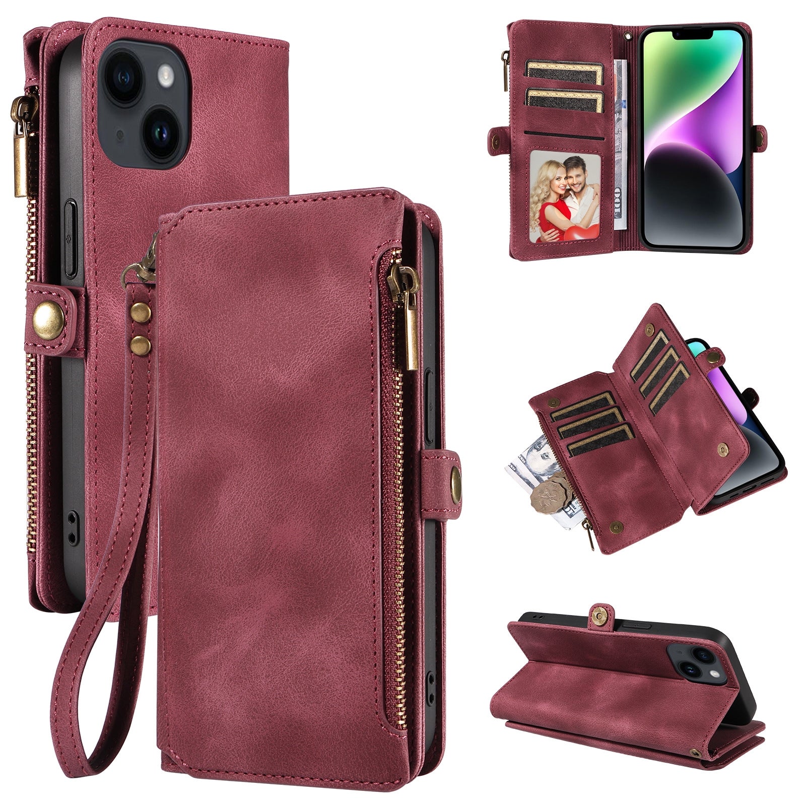 Red Magnetic Trifold Wallet Case for Samsung/iPhone - Retro Leather Design BeezSpeed