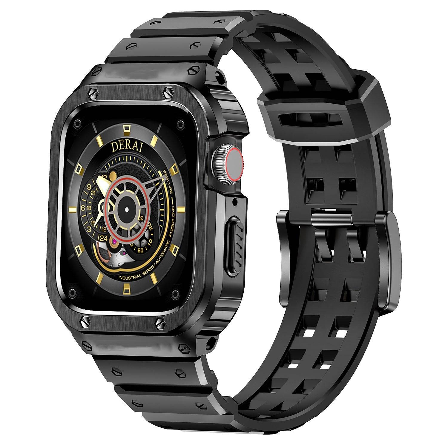 Rugged TPU & Stainless Steel Case Strap for Apple Watch [44mm/45mm] | Black -