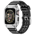 Rugged TPU & Stainless Steel Case Strap for Apple Watch [44mm/45mm] | White Black -