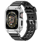 Rugged TPU & Stainless Steel Case Strap for Apple Watch [44mm/45mm] | White Black -