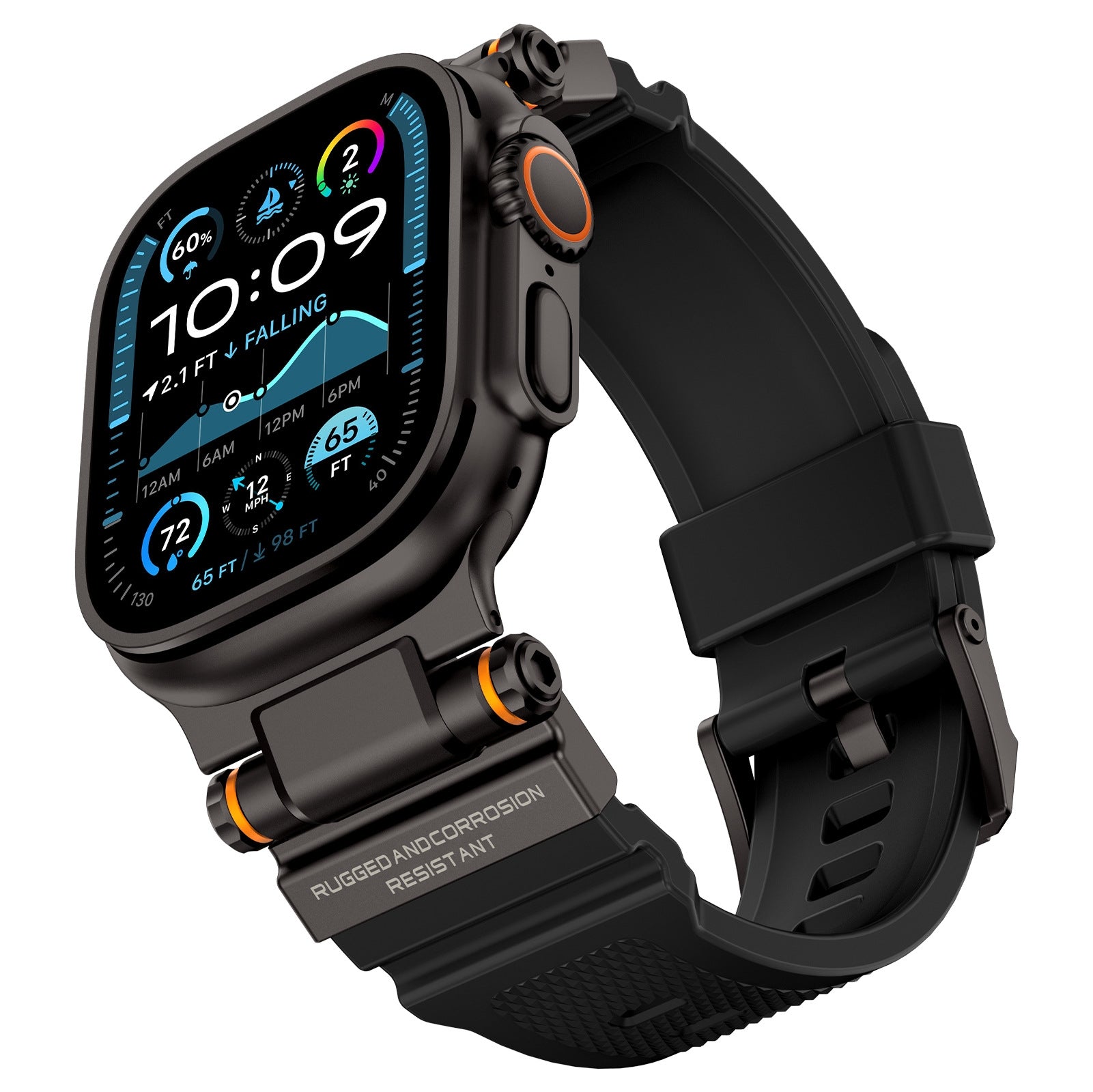 Rugged Apple Watch Strap – Silicone Sport Metal Connector | 42–49mm  | Black